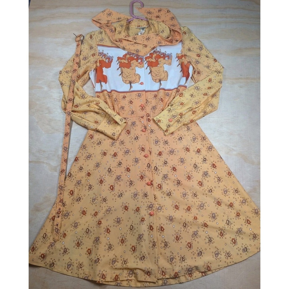 Vintage 70s Sears Jr Bazaar Dress Size 9 W/ Belt Original Survivor Boho Western